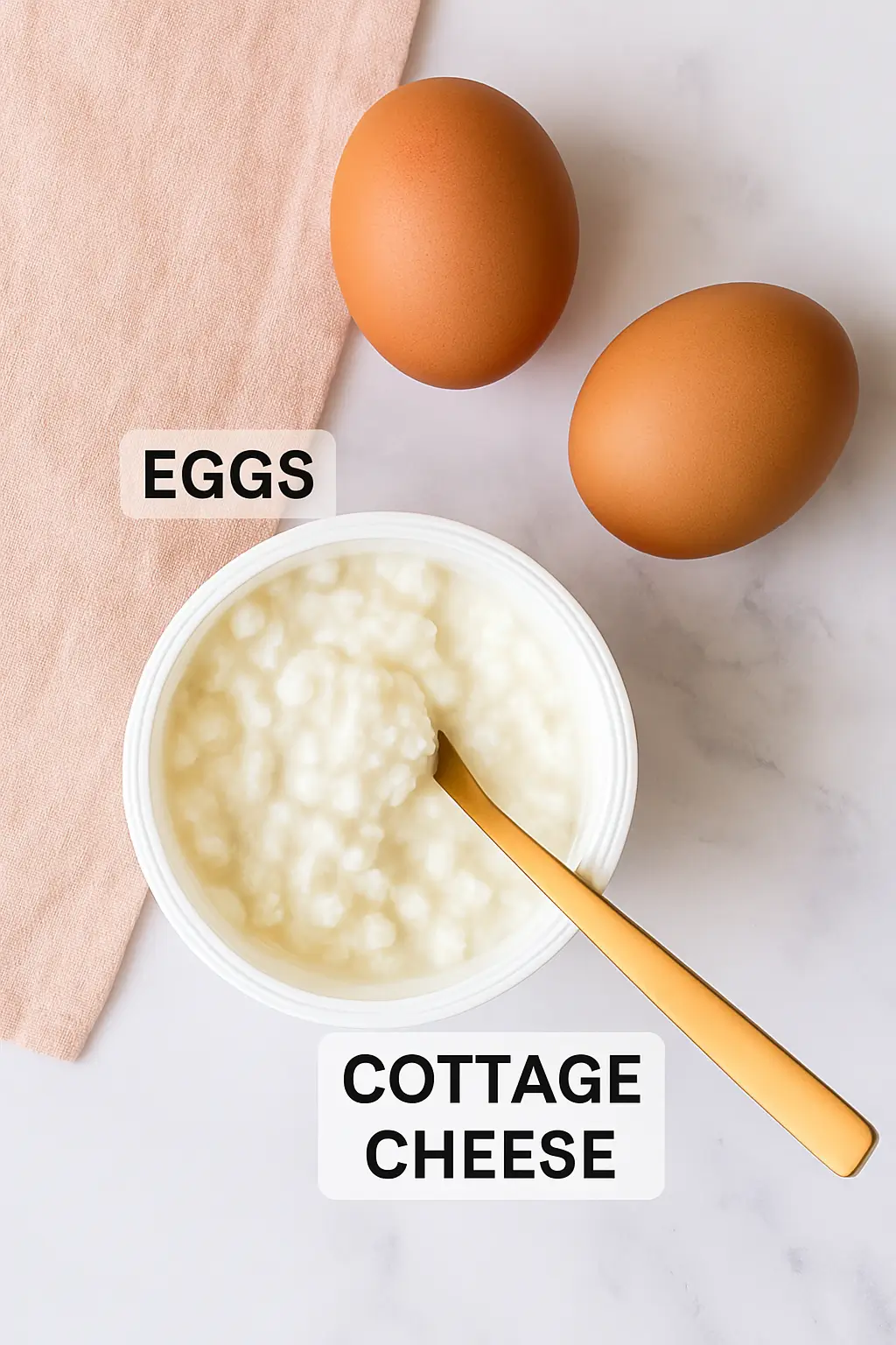 Cottage Cheese Flatbread: Soft, High-Protein, No Yeast 12 Ingredients for cottage cheese flatbread recipe laid out — cottage cheese, all-purpose flour, baking powder, salt, and olive oil