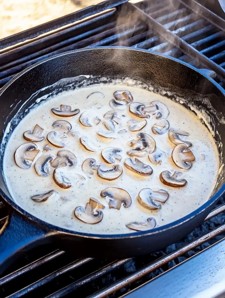Making the creamy gorgonzola sauce — melted butter, heavy cream and crumbled gorgonzola cheese