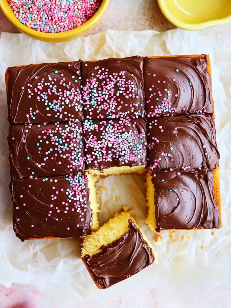 Vanilla Cake with Chocolate Frosting 4 slice-of-vanilla-cake-with-chocolate-frosting-on-plate