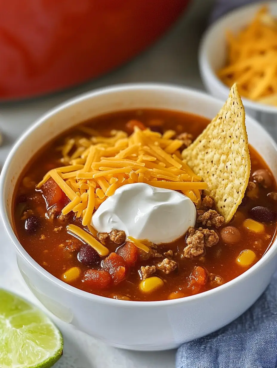 soup-served-in-a-bowl-with-tortilla-chip-sour-cream-and-cheddar-cheese