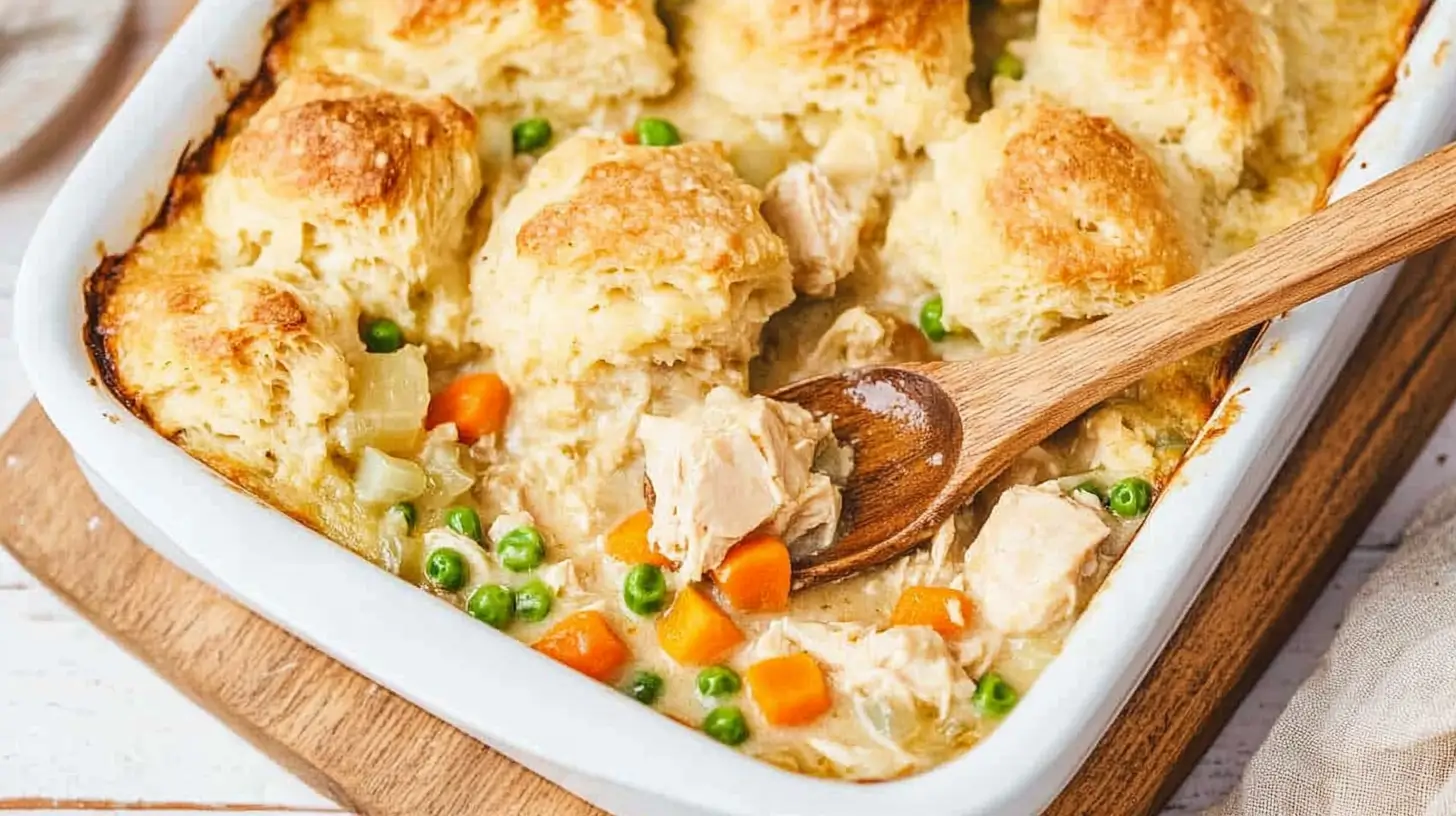 Dinner Recipes 12 Casserole-dish-with-fluffy-biscuits-peas-and-carrots