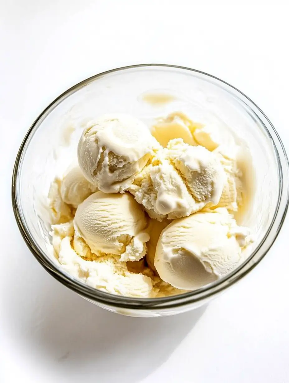 Fried Chicken Ice Cream(Homemade) 3 A clear glass bowl filled with scoops , placed on a bright, white surface.