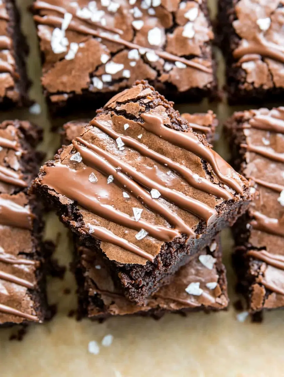 overhead view of protein brownies on parchment paper with chocolate drizzle