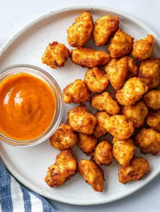 crispy-air-fryer-chicken-bites-arranged-on-a-plate-with-spicy-orange-dipping-sauce