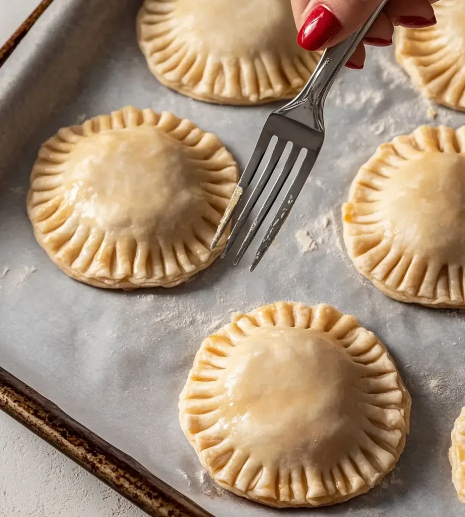 Easy Apple Hand Pies 28 hand-pies-prep-round-pie-dough-sealed-with-a-fork-on-baking-sheet