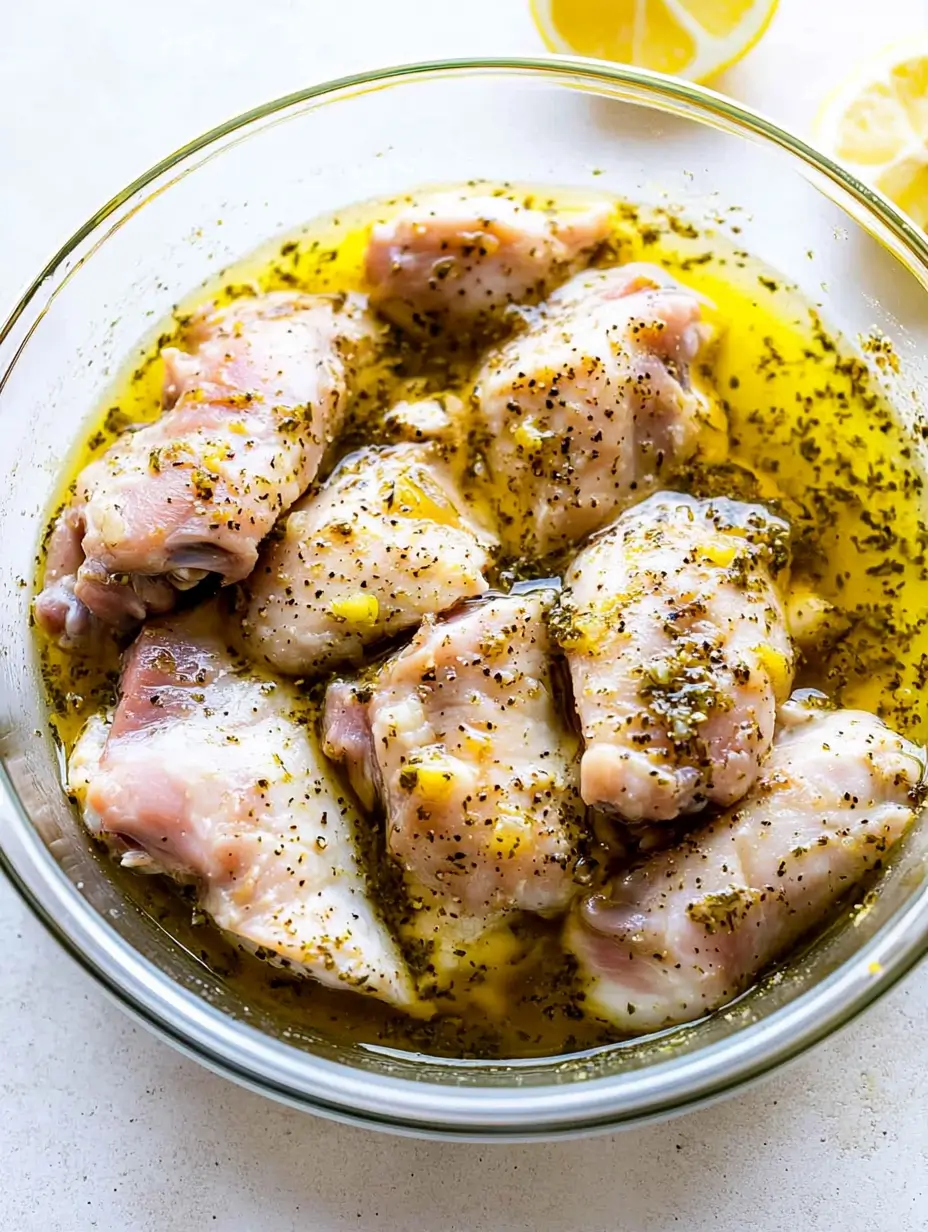 Easy Chicken Pita With Tzatziki 27 marinated-chicken-thighs-in-a-glass-bowl
