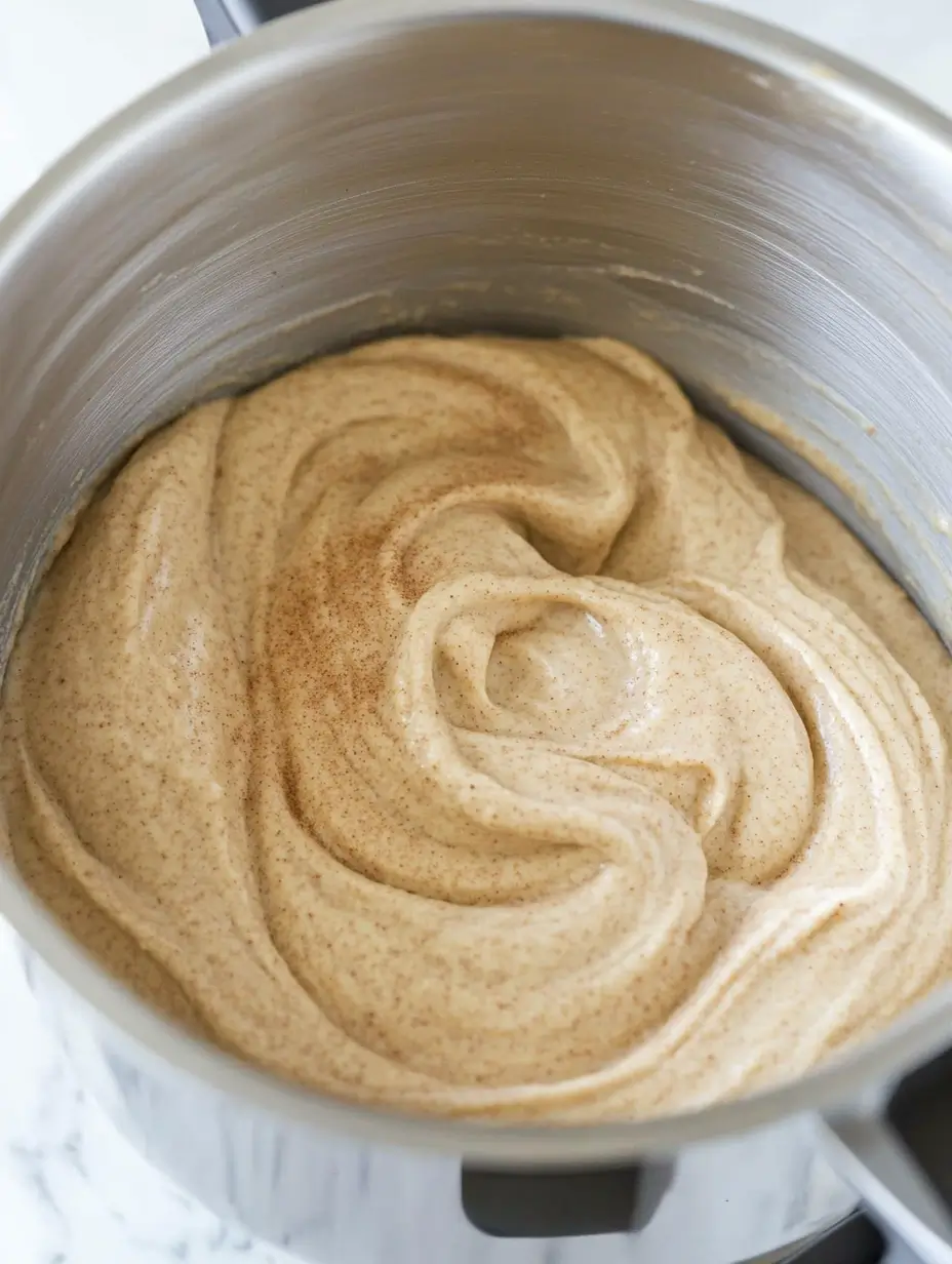 CINNAMON ROLL CHEESECAKE 4 Pot-of-whipped-cinnamon-cream-cheesecake-filling-in-a-mixing-bowl