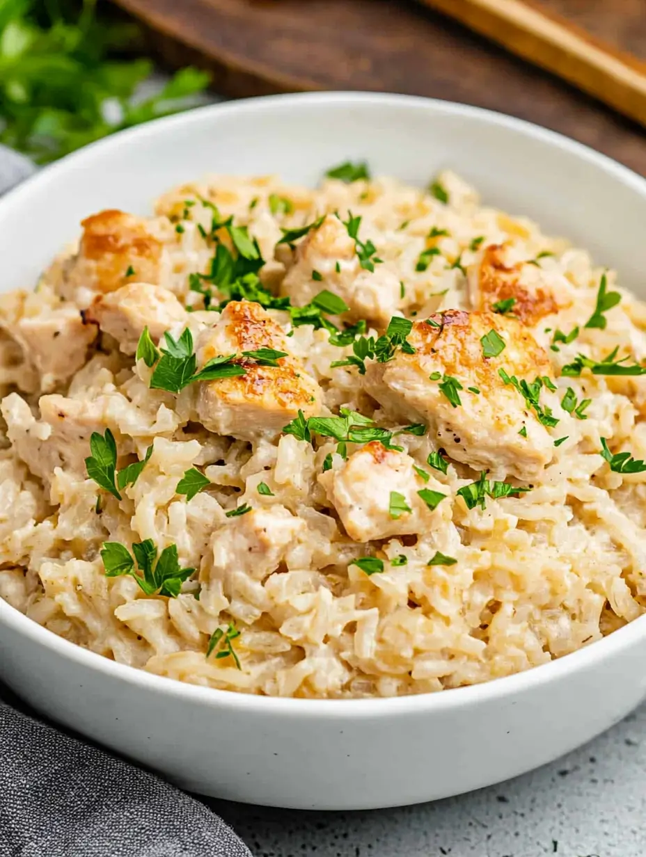 bowl-of-creamy-chicken-and-rice-garnished-with-fresh-parsley