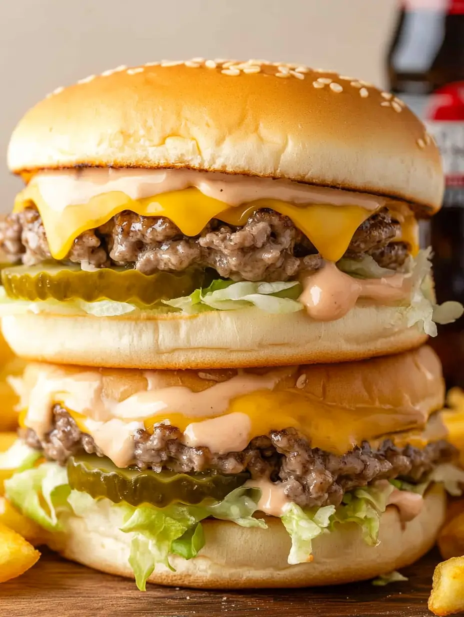 Another view of the Big Mac Sloppy Joes showcasing melted cheese, crispy lettuce, and pickles oozing with the special sauce.