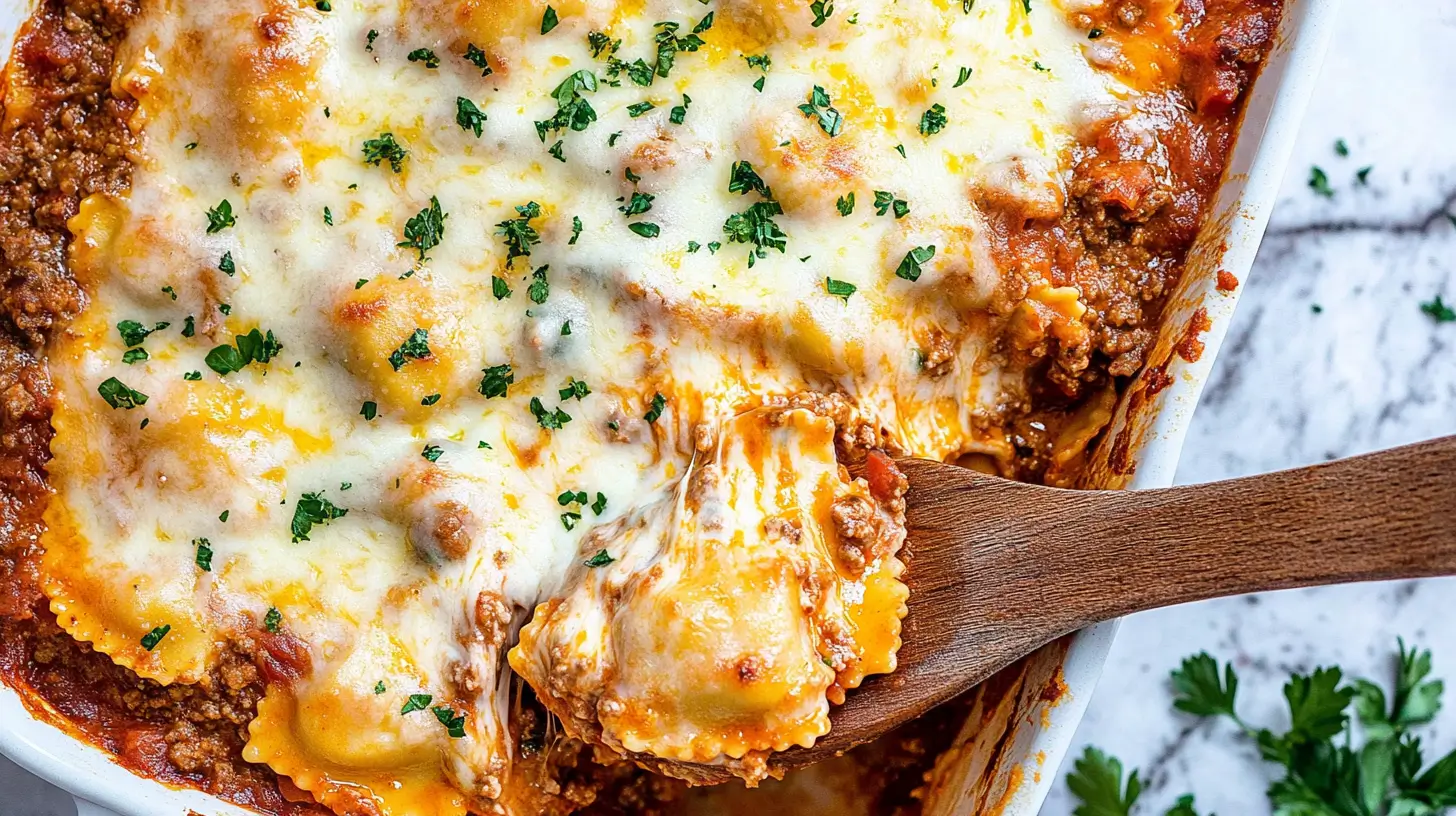 Million Dollar Ravioli Casserole 1 close-up-of-million-dollar-ravioli-casserole-with-herbs-on-top