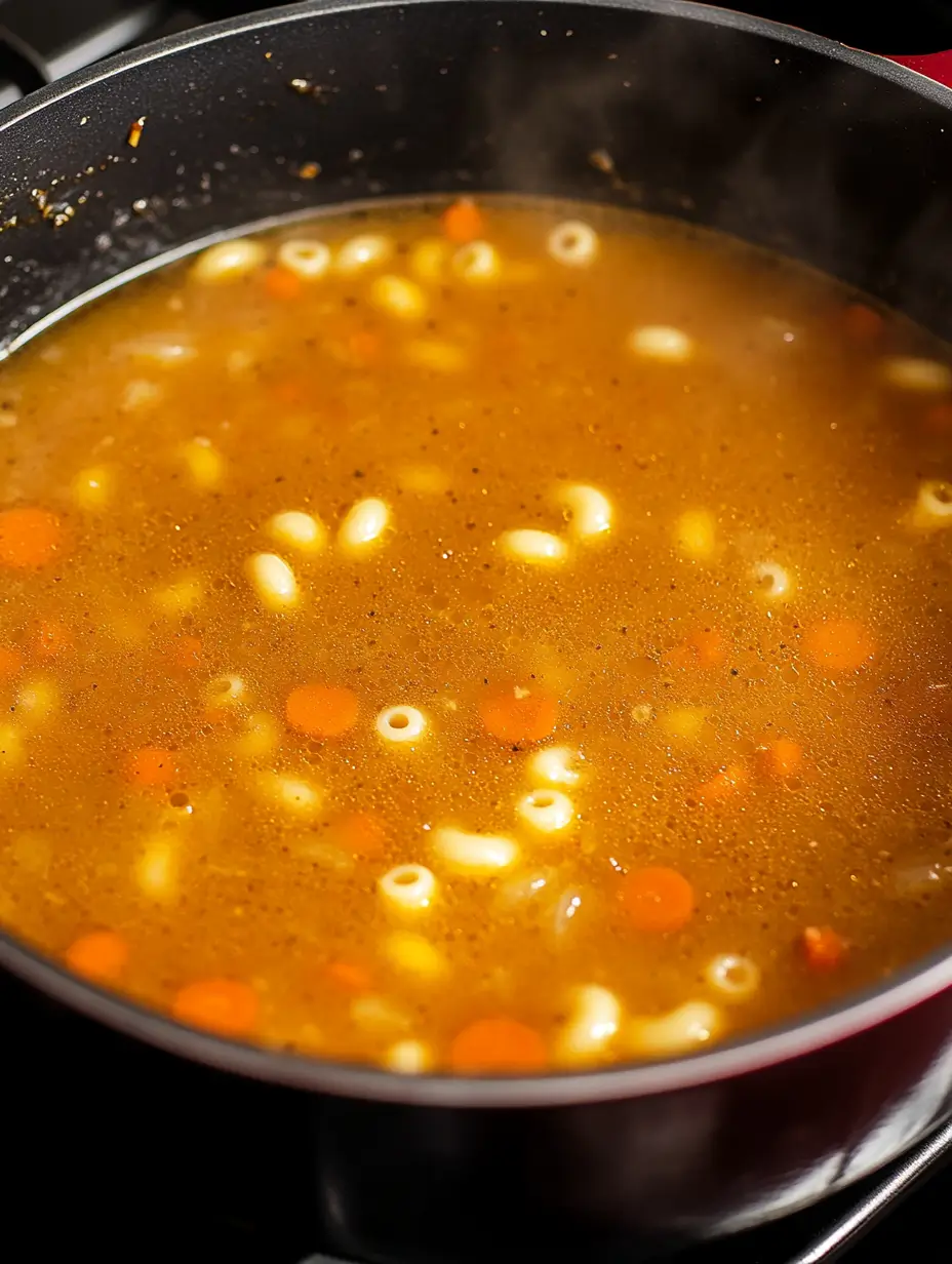 Vegan Broccoli Cheddar Soup 14 pot-of-vegan-soup-with-carrots-and-macaroni