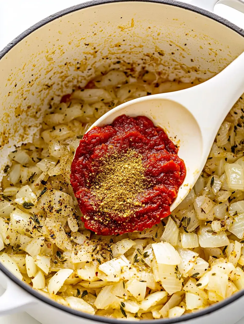 tomato-paste-and-seasoning-added-to-onion-mixture