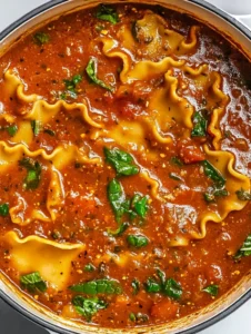 simmering-vegetarian-lasagna-soup-with-lasagna-noodles-and-spinach