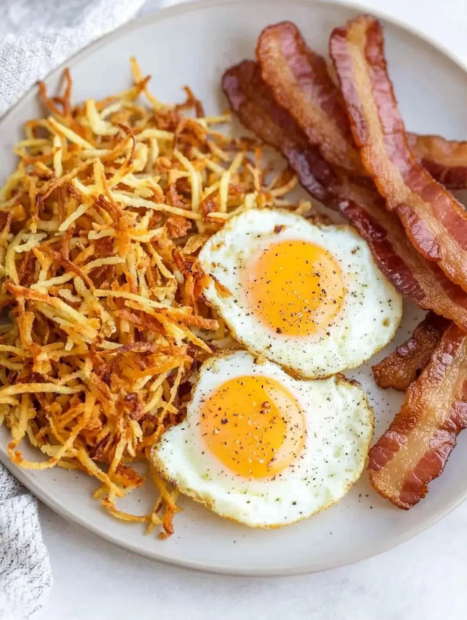 Air-fryer-hash-browns-and-crispy-bacon-with-eggs