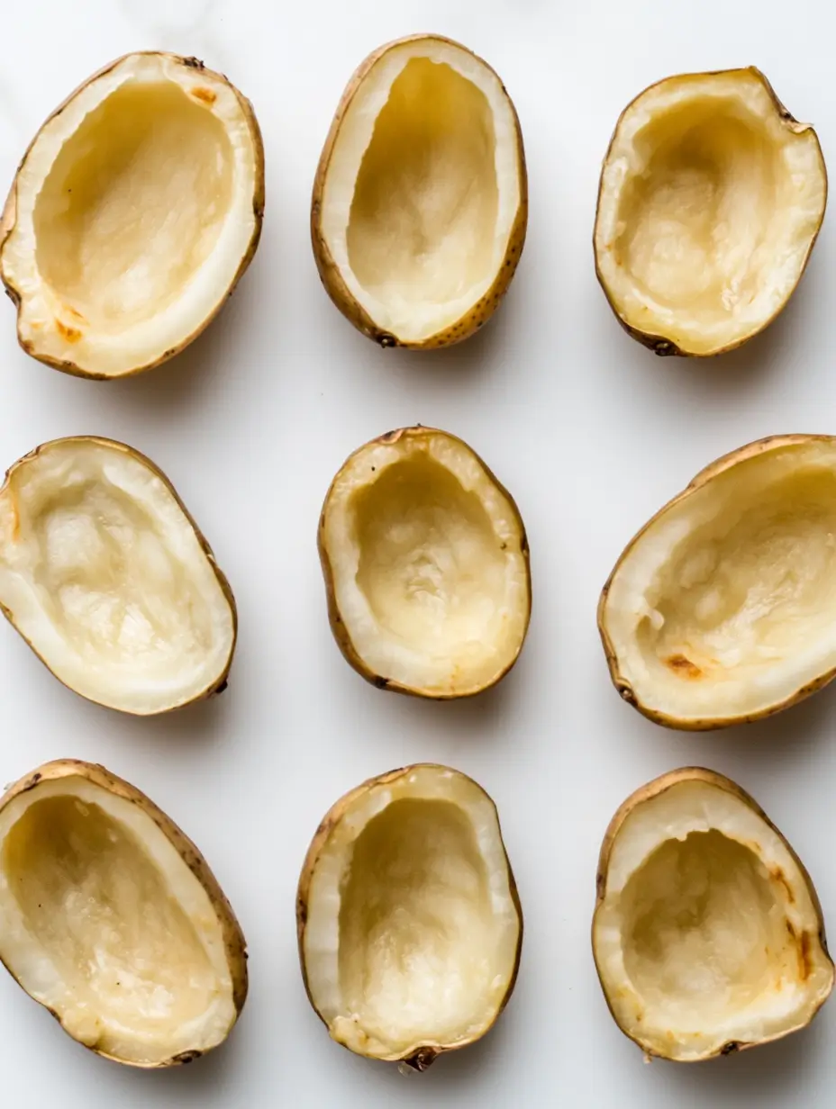 air-fryer-potato-skins-prepped-for-topping-on-white-surface