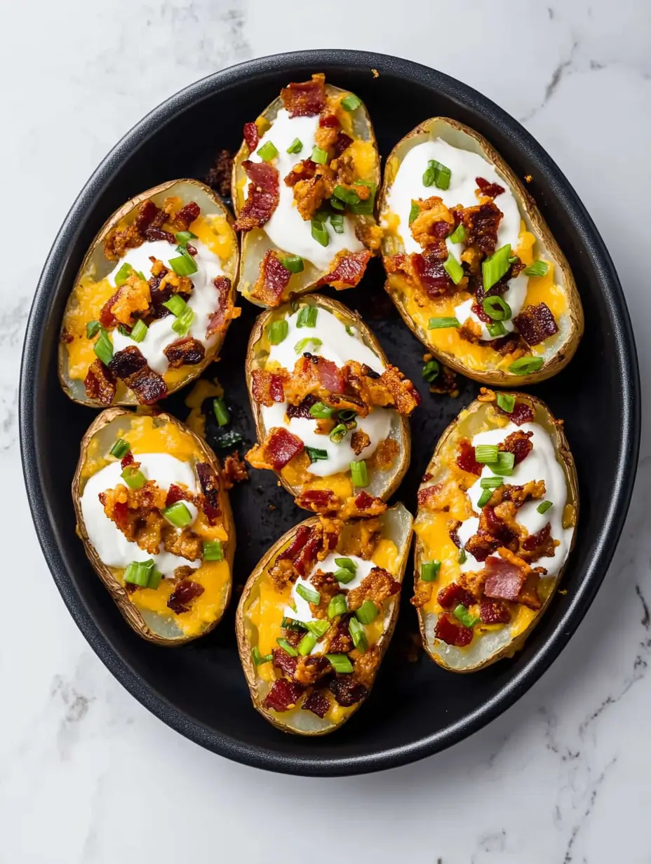 golden-crisp-air-fryer-potato-skins-on-oval-platter