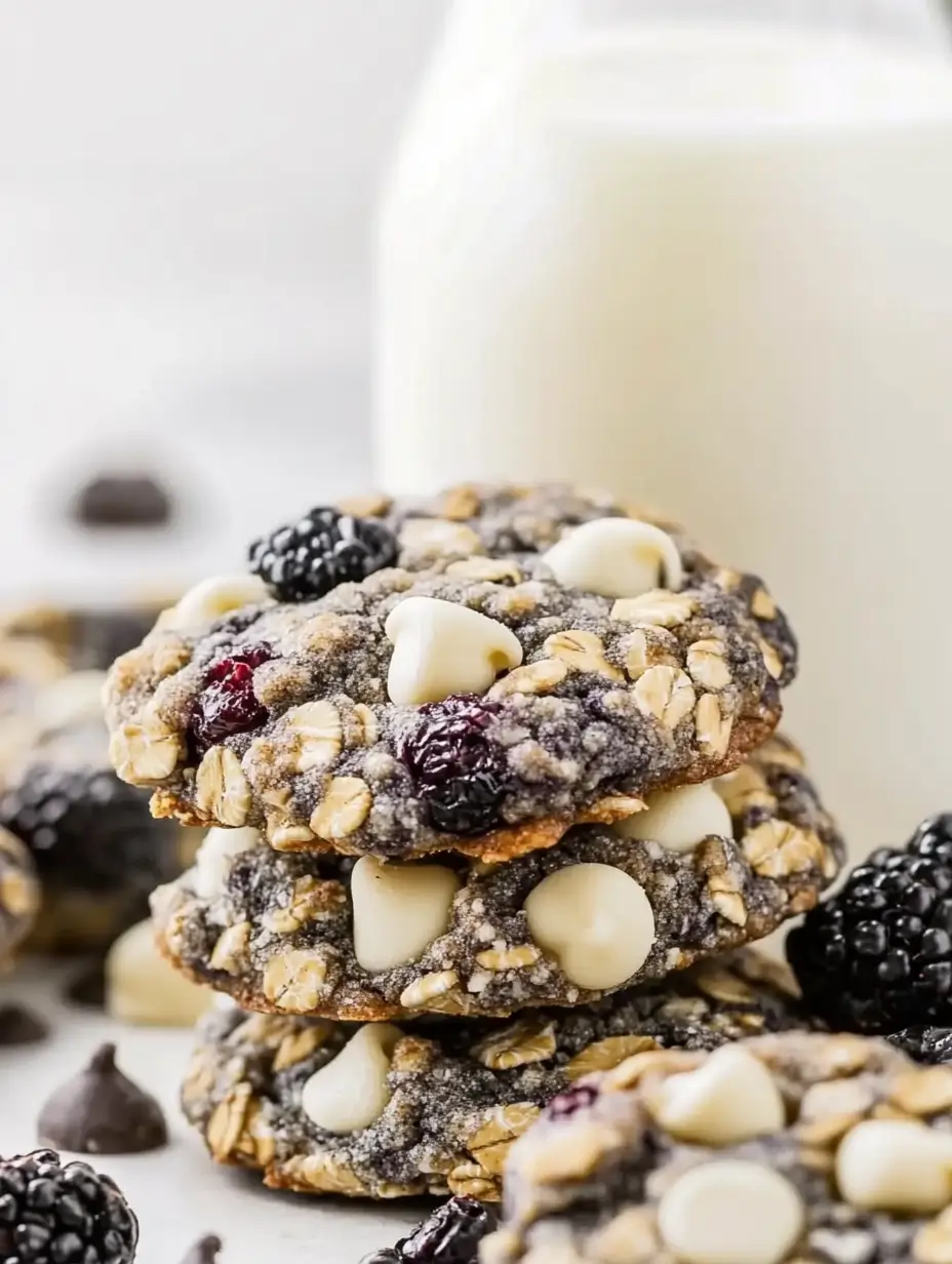 stacked-blackberry-oatmeal-cookies-with-a-glass-of-milk-in-the-background