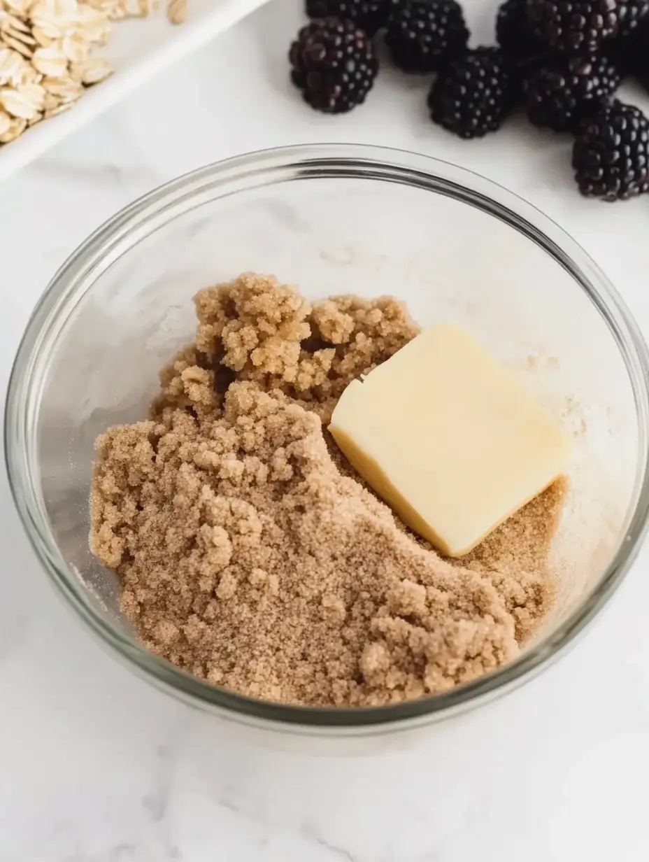 bowl-with-brown-sugar-and-butter-for-blackberry-oatmeal-cookies