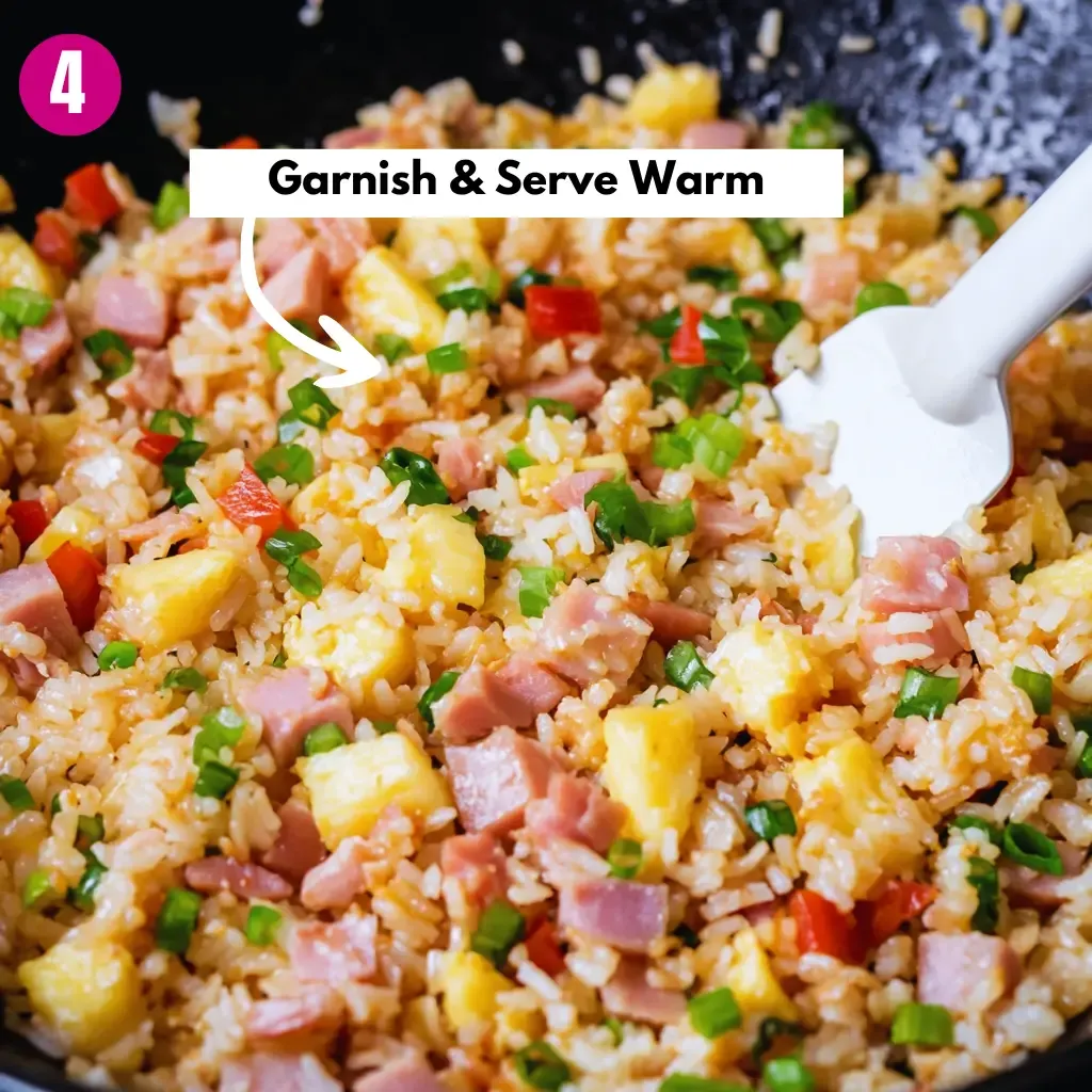 Garnish & Serve Warm hawaiian fried rice