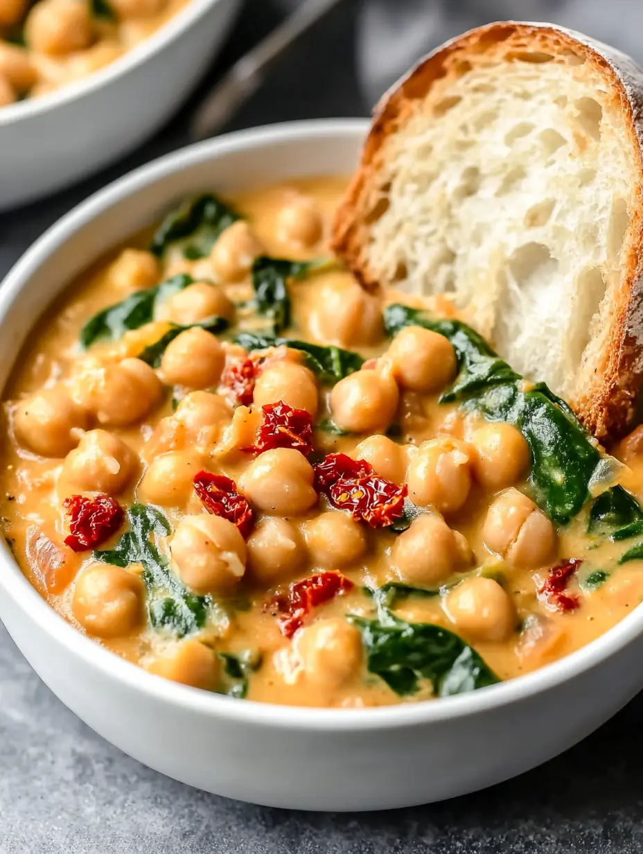creamy-marry-me-chickpeas-in-a-bowl-with-sun-dried-tomatoes-spinach-and-crusty-bread