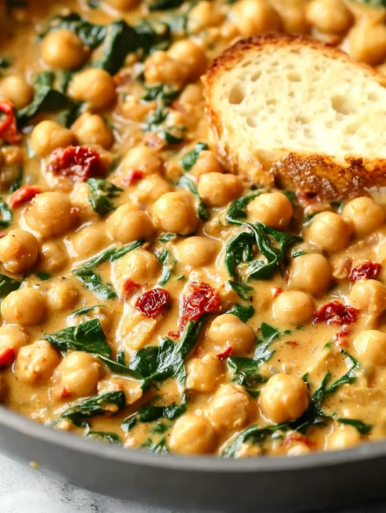 creamy-marry-me-chickpeas-with-fresh-spinach-and-toasted-bread