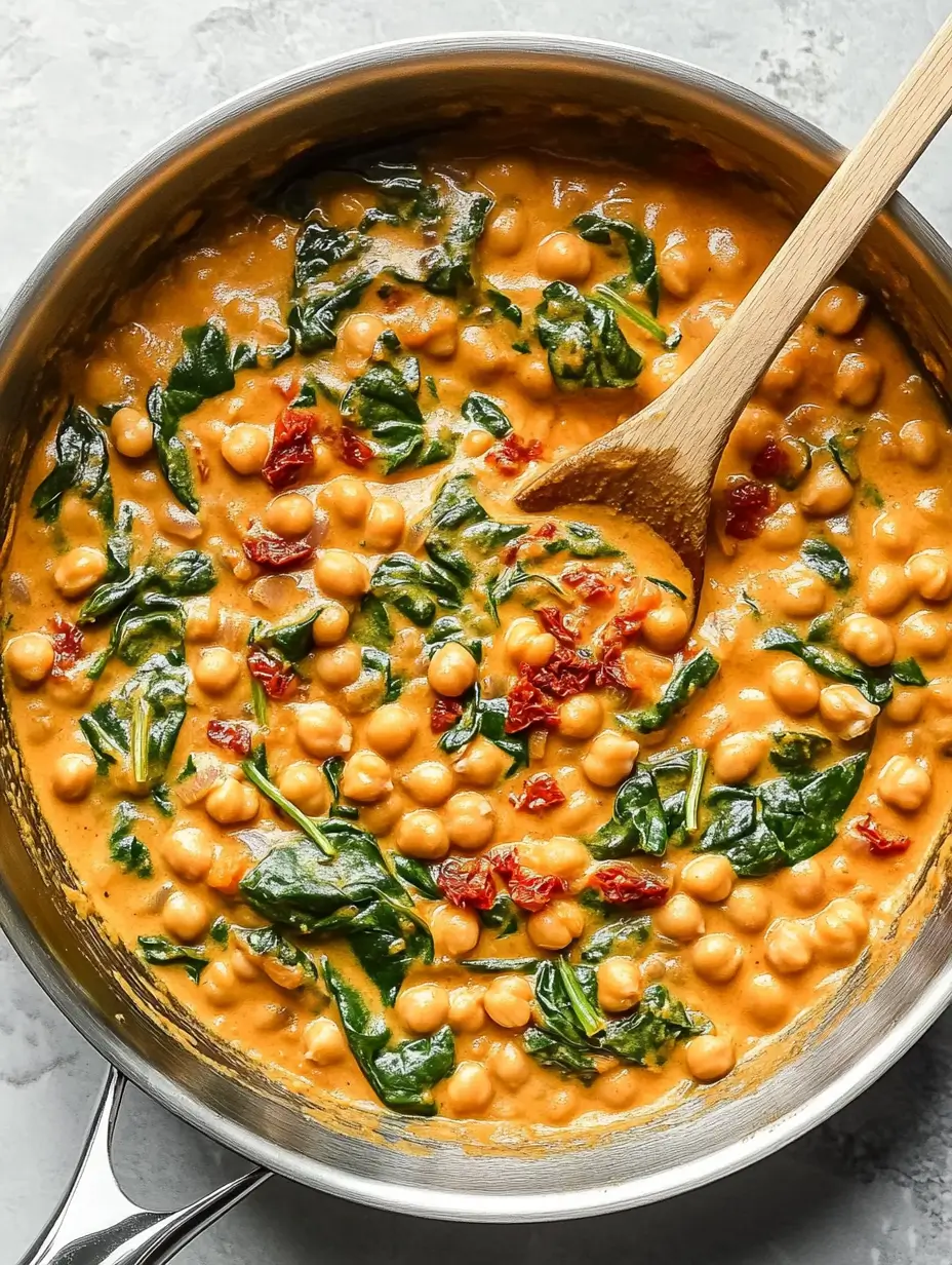 creamy-marry-me-chickpeas-in-a-skillet-with-a-wooden-spoon