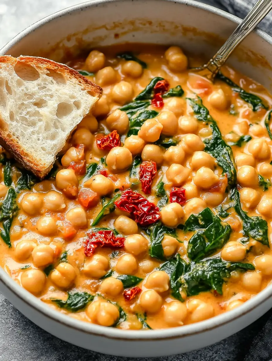 creamy-marry-me-chickpeas-in-a-bowl-with-crusty-bread