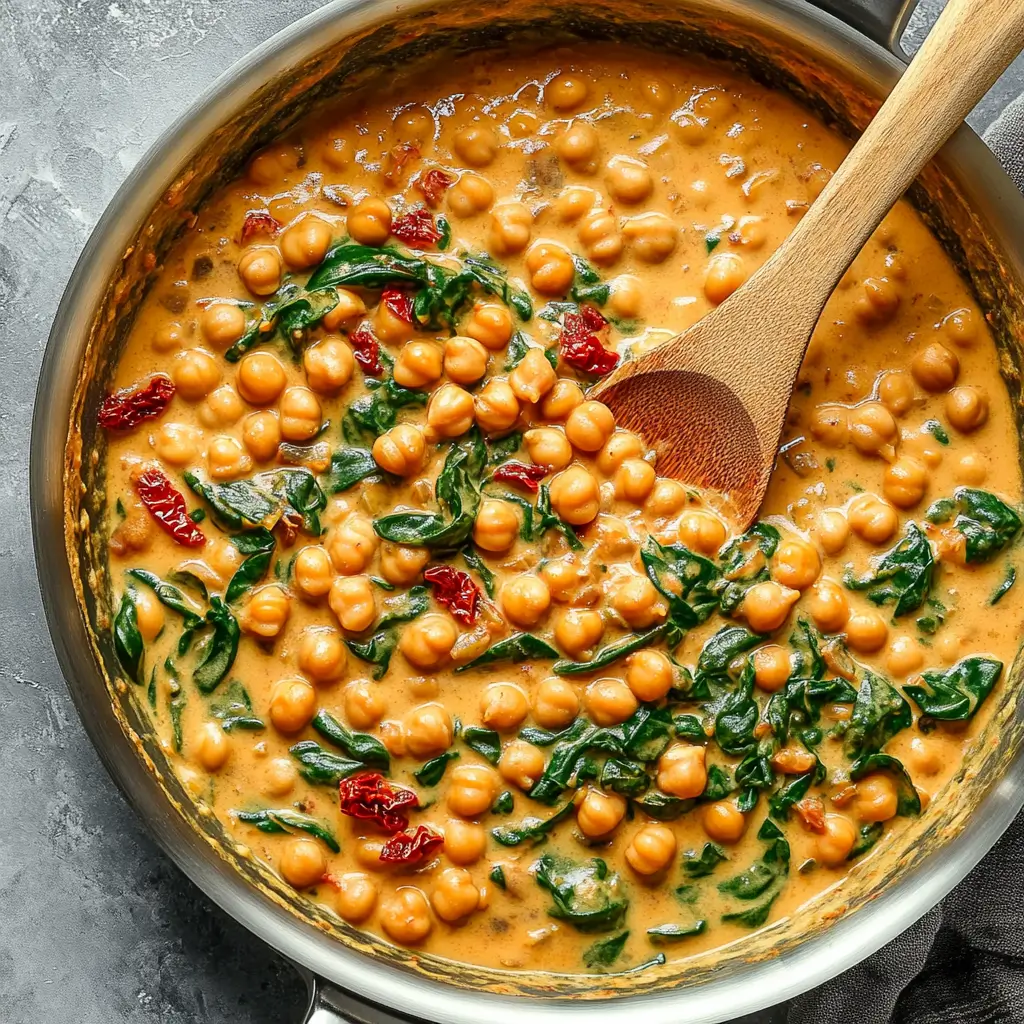 skillet-of-marry-me-chickpeas-with-spinach-and-sun-dried-tomatoes