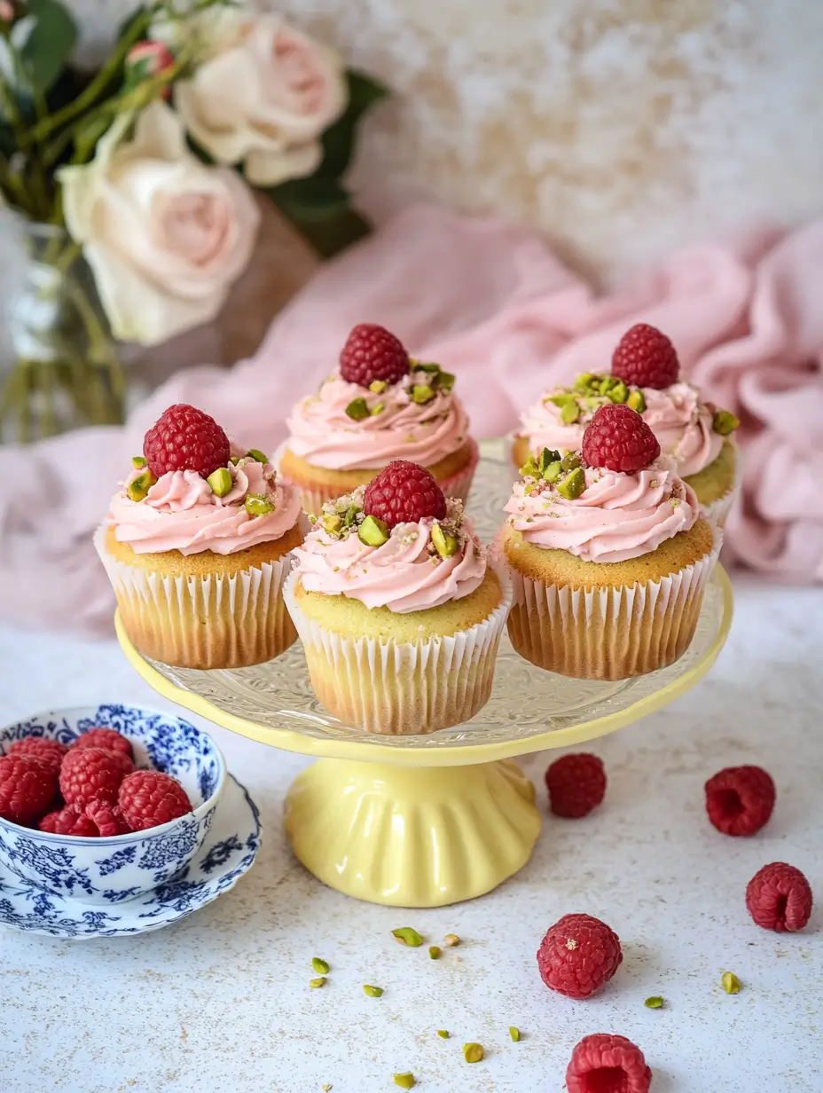 Pistachio and Raspberry Cupcakes Made Simple 20 pistachio-and-raspberry-cupcakes-with-pink-frosting-and-raspberries-on-top