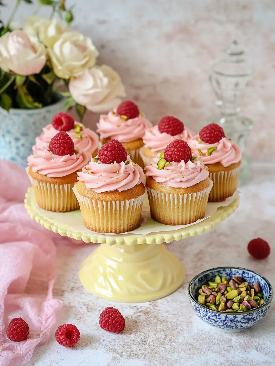 Pistachio and Raspberry Cupcakes Made Simple 17 closeup-of-pistachio-and-raspberry-cupcake-with-fresh-pink-frosting-and-crushed-pistachios