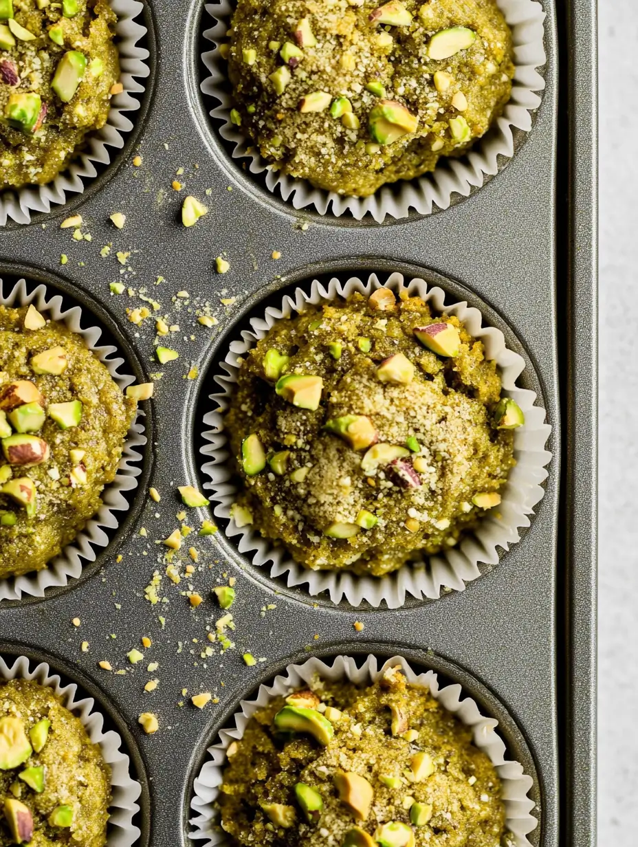 Pistachio Muffins(Bakery Style at Home) 19 tray-of-unbaked-pistachio-muffins-topped-with-chopped-pistachios