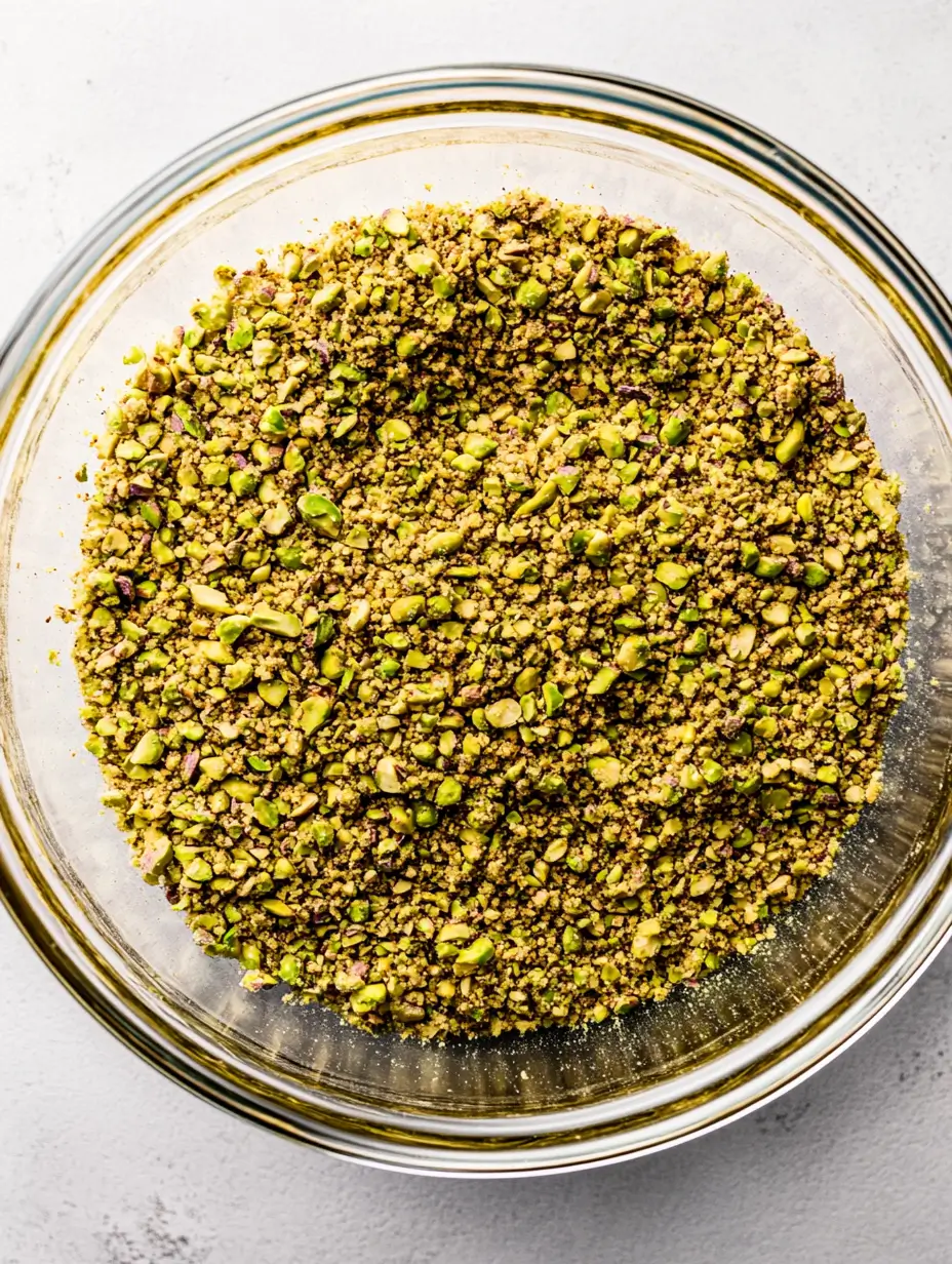 Pistachio Muffins(Bakery Style at Home) 16 top-view-of-crushed-pistachios-in-a-glass-bowl-on-a-light-surface