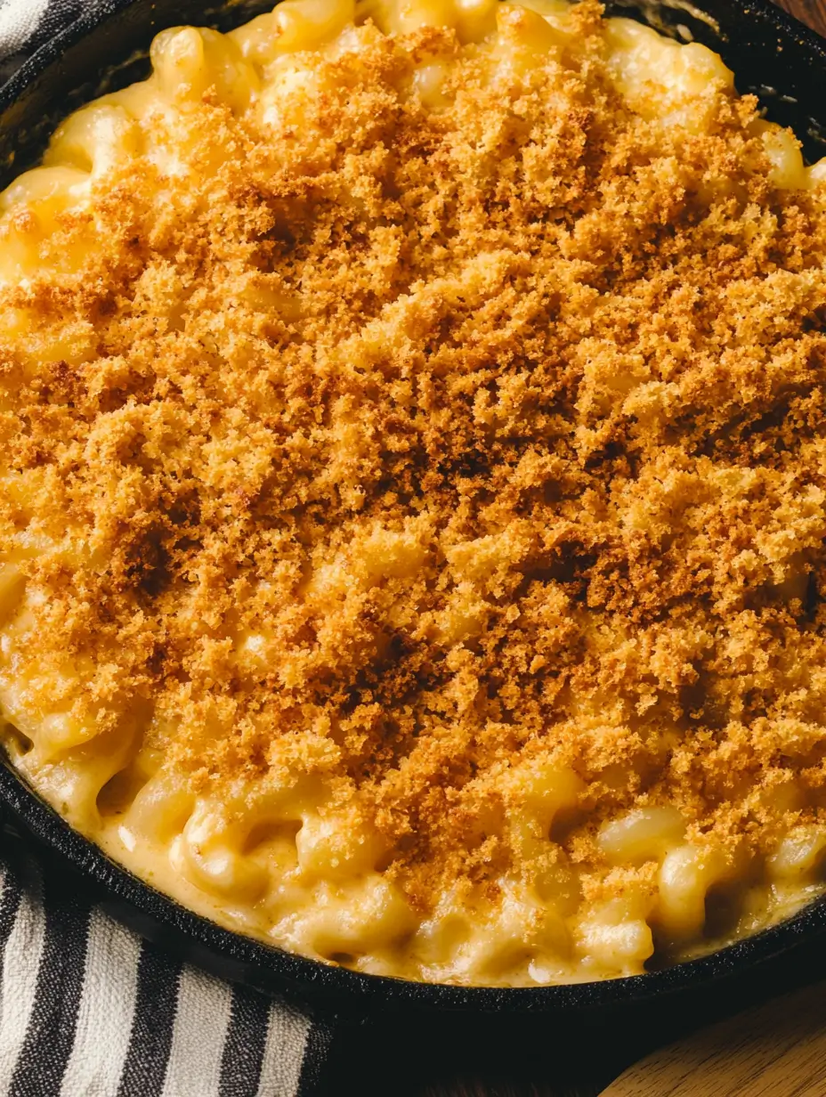 Cheesy Smoked Mac and Cheese Recipe 19 Golden breadcrumb-topped smoked mac and cheese in a cast iron skillet.