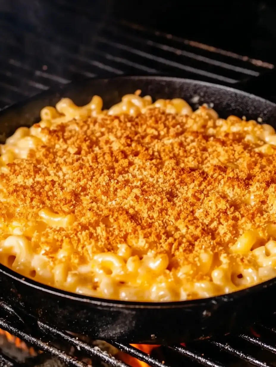 Cheesy Smoked Mac and Cheese Recipe 15 Perfectly golden smoked mac and cheese on the grill, getting infused with smoky flavor.