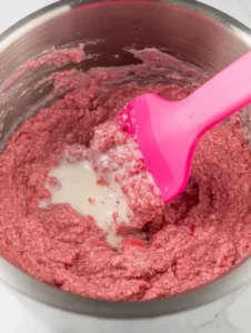 Strawberry Tres Leches Cake 53 Mixing-bowl-with-strawberry-cake-batter