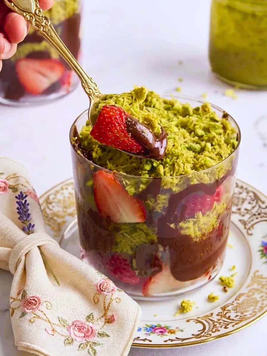 strawberry-dubai-chocolate-cup-layered-dessert