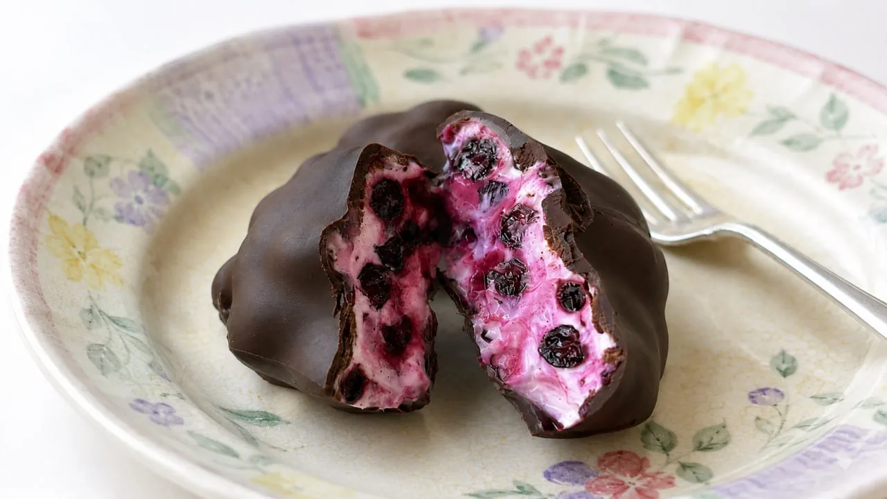 chocolate blueberry bites split in half