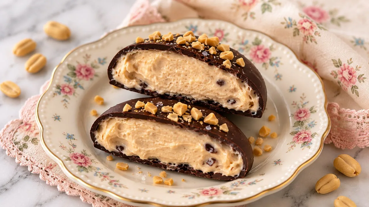 chocolate-peanut-butter-yogurt-bites-cut-open-on-floral-plate