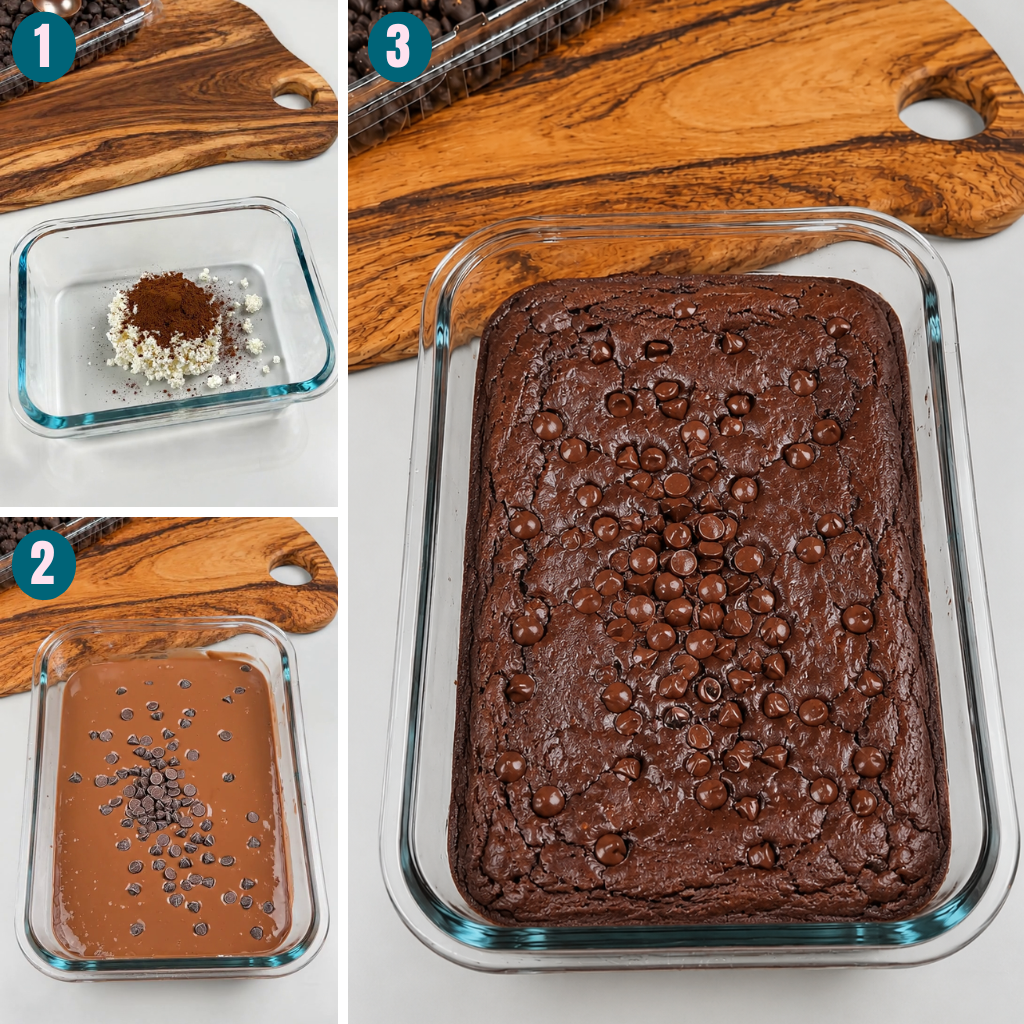 Protein Chocolate Lava Brownie 7 protein-chocolate-lava-brownie-steps-blending-pouring-and-baked