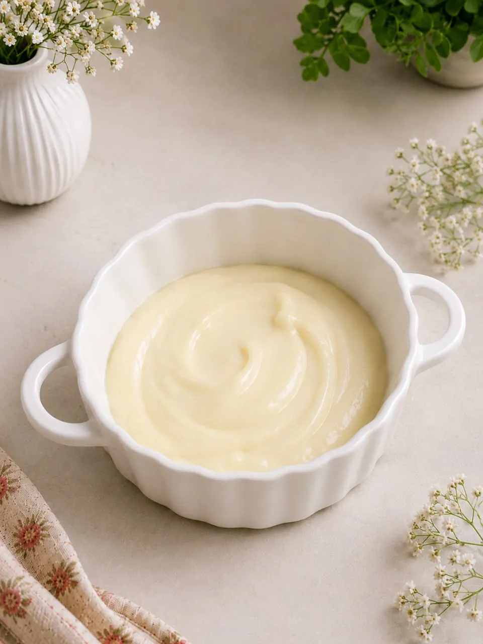 2 Ingredient Protein Cheesecake 12 Smooth whisked yogurt and egg cheesecake batter in a ramekin