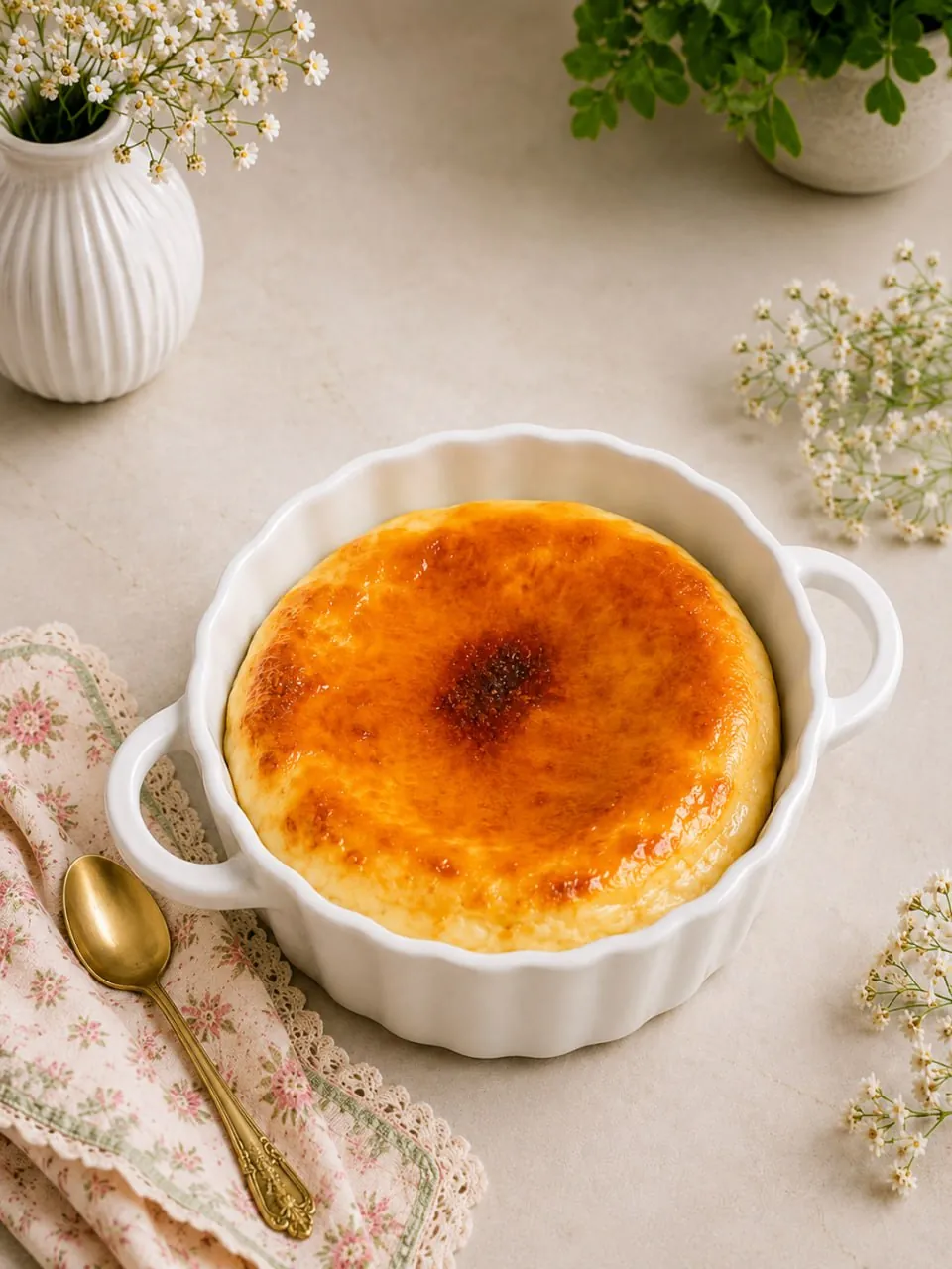 2 Ingredient Protein Cheesecake 10 Golden baked 2 ingredient protein cheesecake in a fluted ramekin