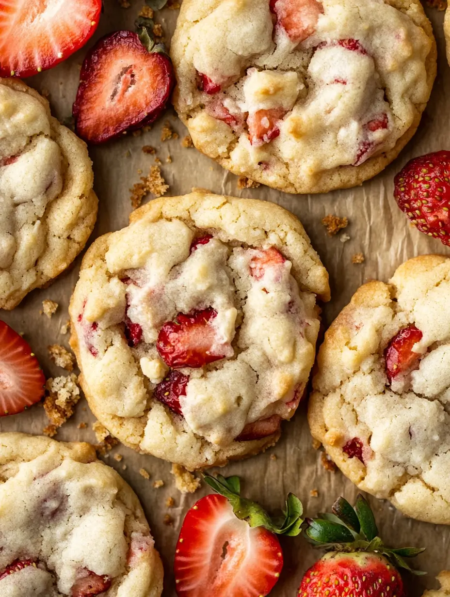 Strawberry Cheesecake Cookies Recipe 14 Overhead-view-of-soft-baked-strawberry-cookies.