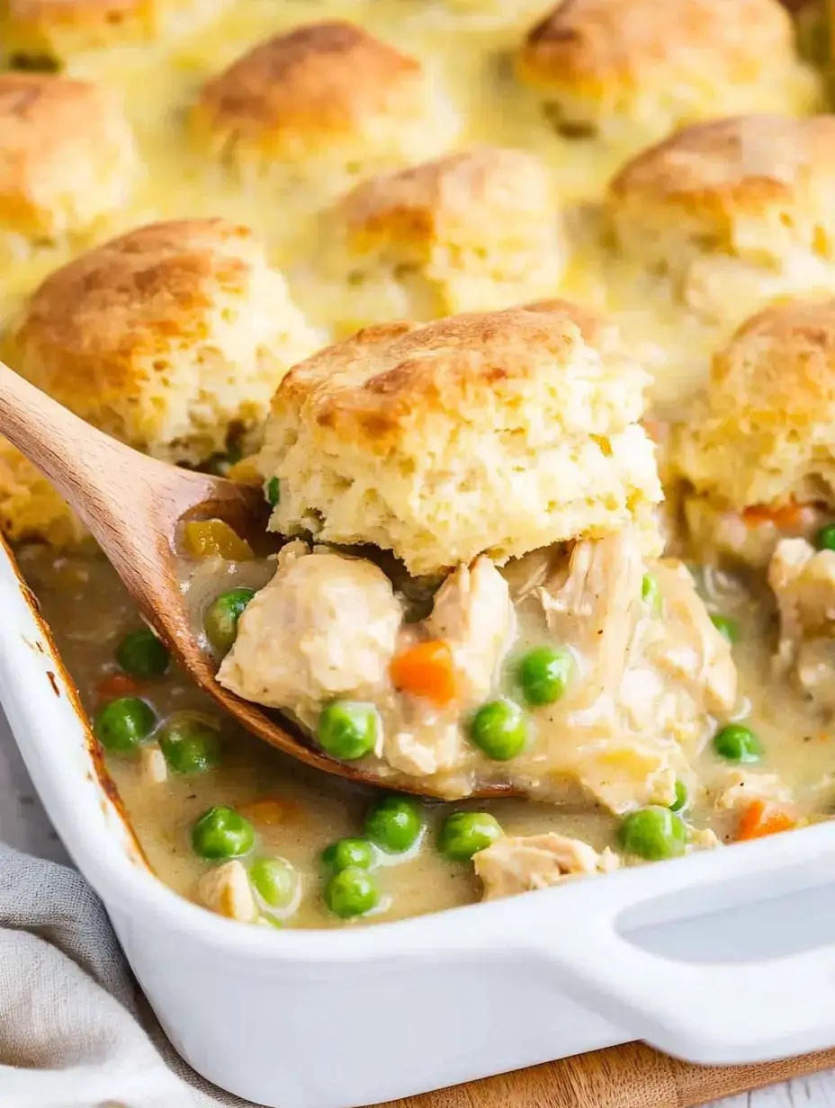Wooden-spoon-serving-creamy-chicken-dumpling-casserole