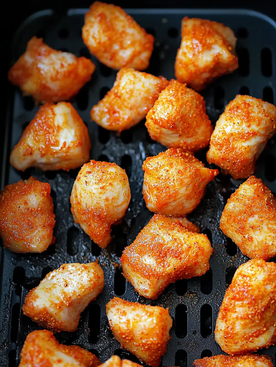 Crusty Air Fryer Chicken Bites 22 seasoned-air-fryer-chicken-bites-placed-in-the-air-fryer-basket-before-cooking