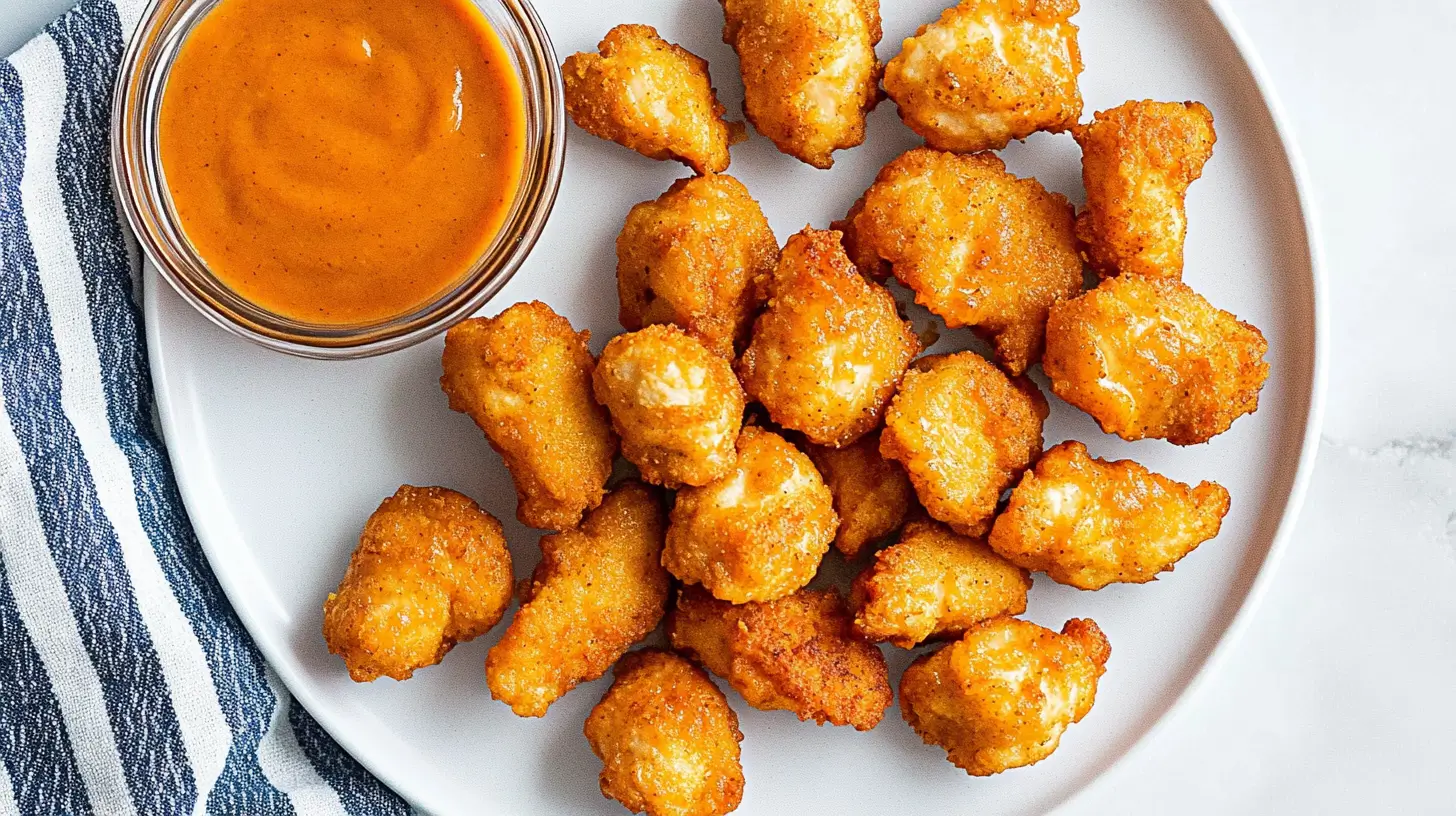 Crusty Air Fryer Chicken Bites 18 close-up-of-perfectly-seasoned-crispy-air-fryer-chicken-bites-on-a-white-plate
