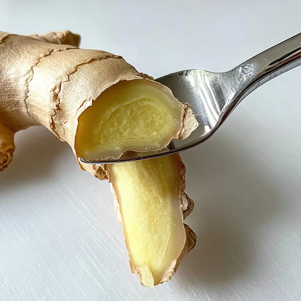 Chicken Cabbage Soup for Quick Fat Burning 37 peeled-ginger-held-by-a-fork-close-up