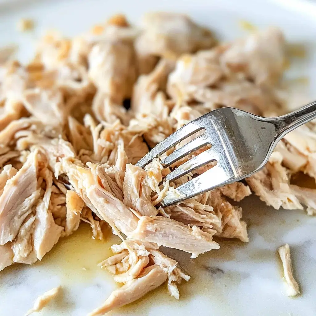 Chicken Cabbage Soup for Quick Fat Burning 44 shredded-chicken-with-a-fork-on-a-white-plate