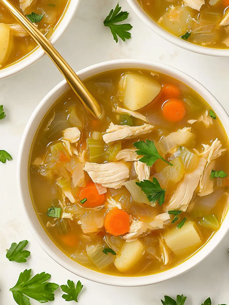 Chicken Cabbage Soup for Quick Fat Burning 36 chicken-cabbage-soup-in-a-white-bowl-with-parsley-garnish