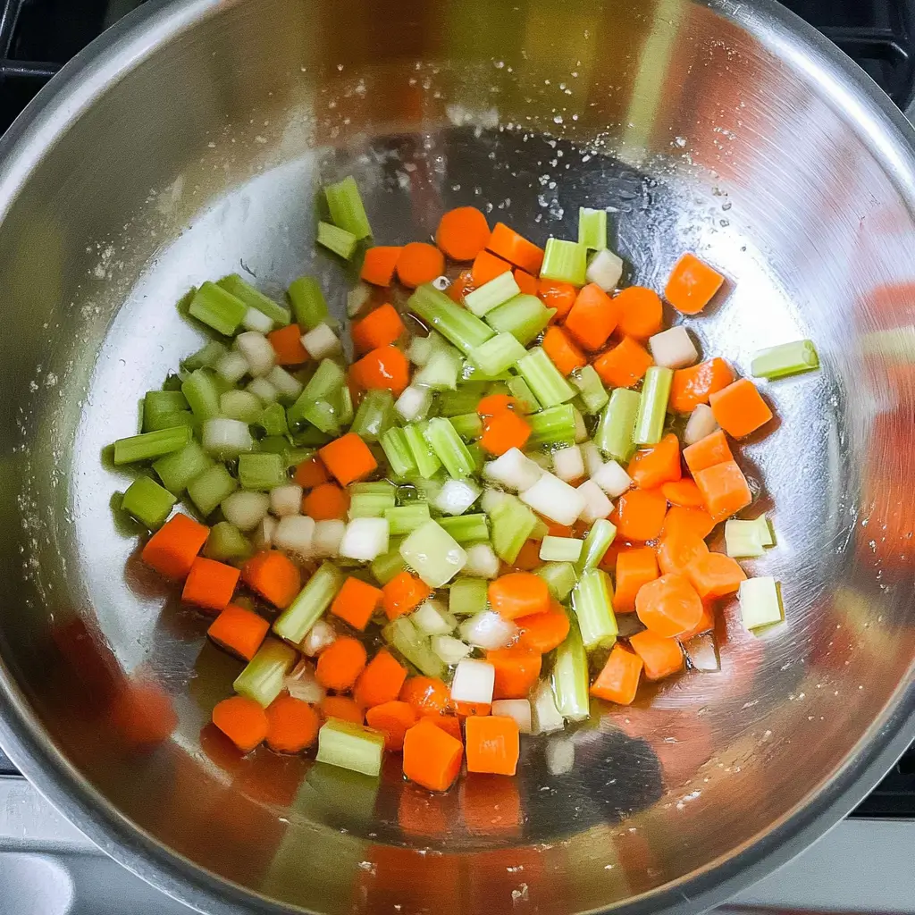 Chicken Cabbage Soup for Quick Fat Burning 41 diced-carrots-celery-and-onion-sautéed-in-a-pot