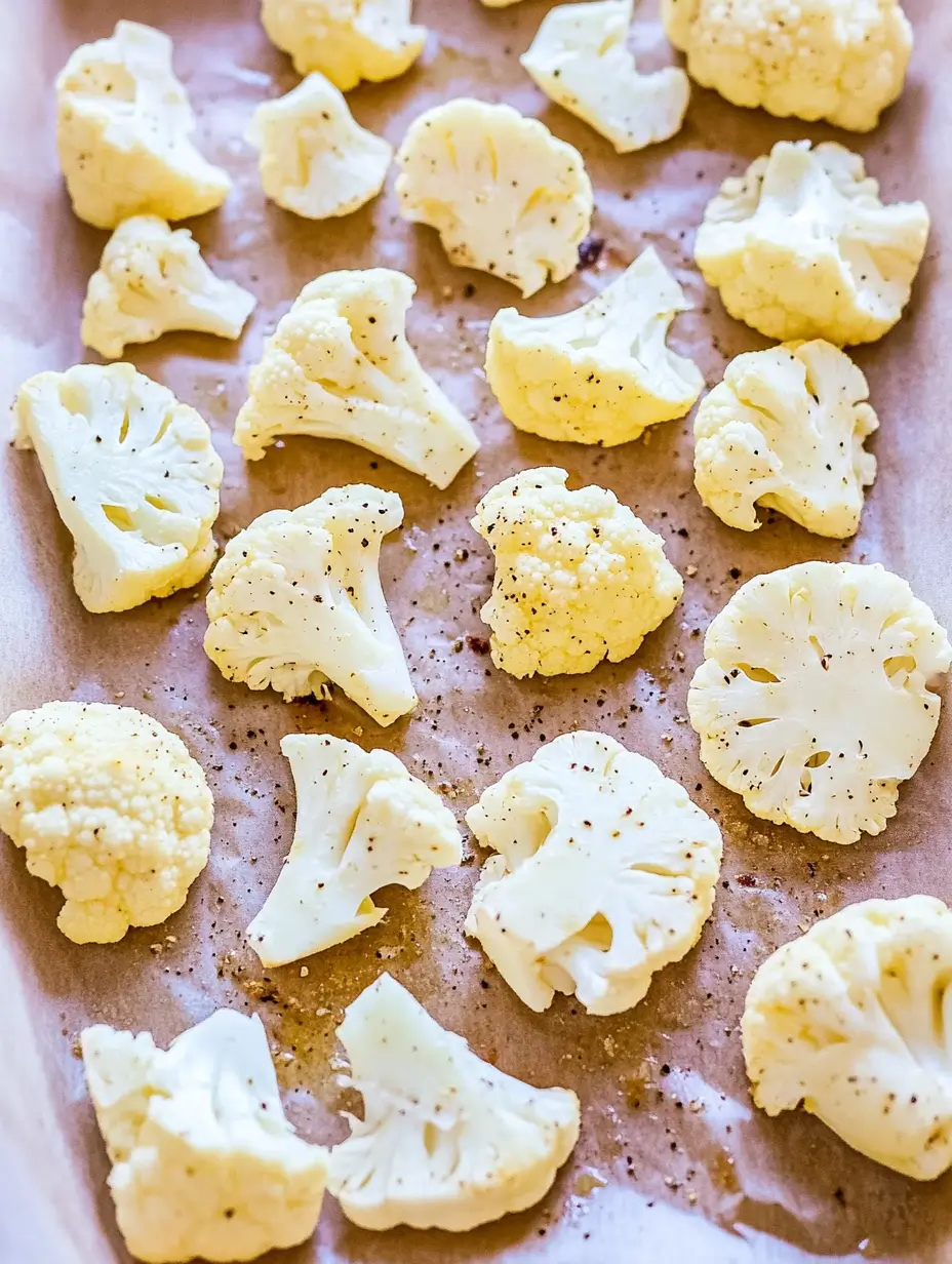 Chicken Cauliflower Casserole 4 Raw-Cauliflower-Florets-On-A-Baking-Tray-Seasoned-With-Salt-And-Pepper